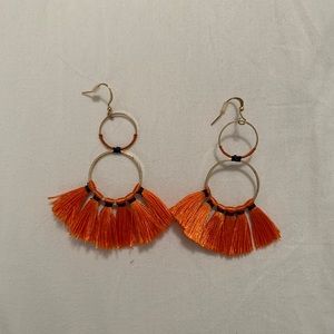 Orange and navy fringe earrings